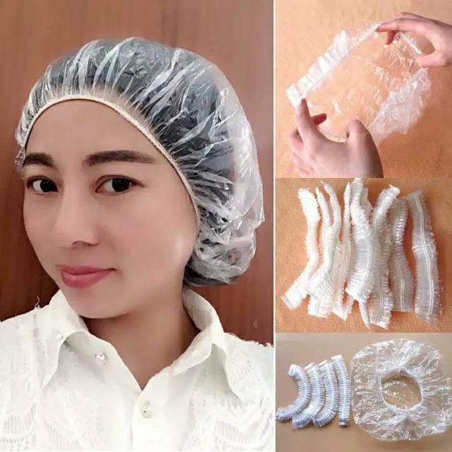 HAIR CAP SHOWER NURSE CAP TRANSPARAN PENUTUP RAMBUT KEPALA PLASTIK MANDI PELINDUNG CAT RAMBUT