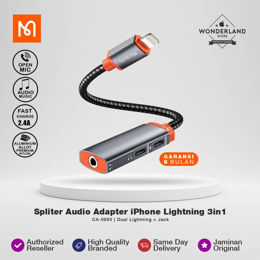 Mcdodo Spliter Audio Adapter Lightning 3in1 Dual Lightning+Jack CA-0950