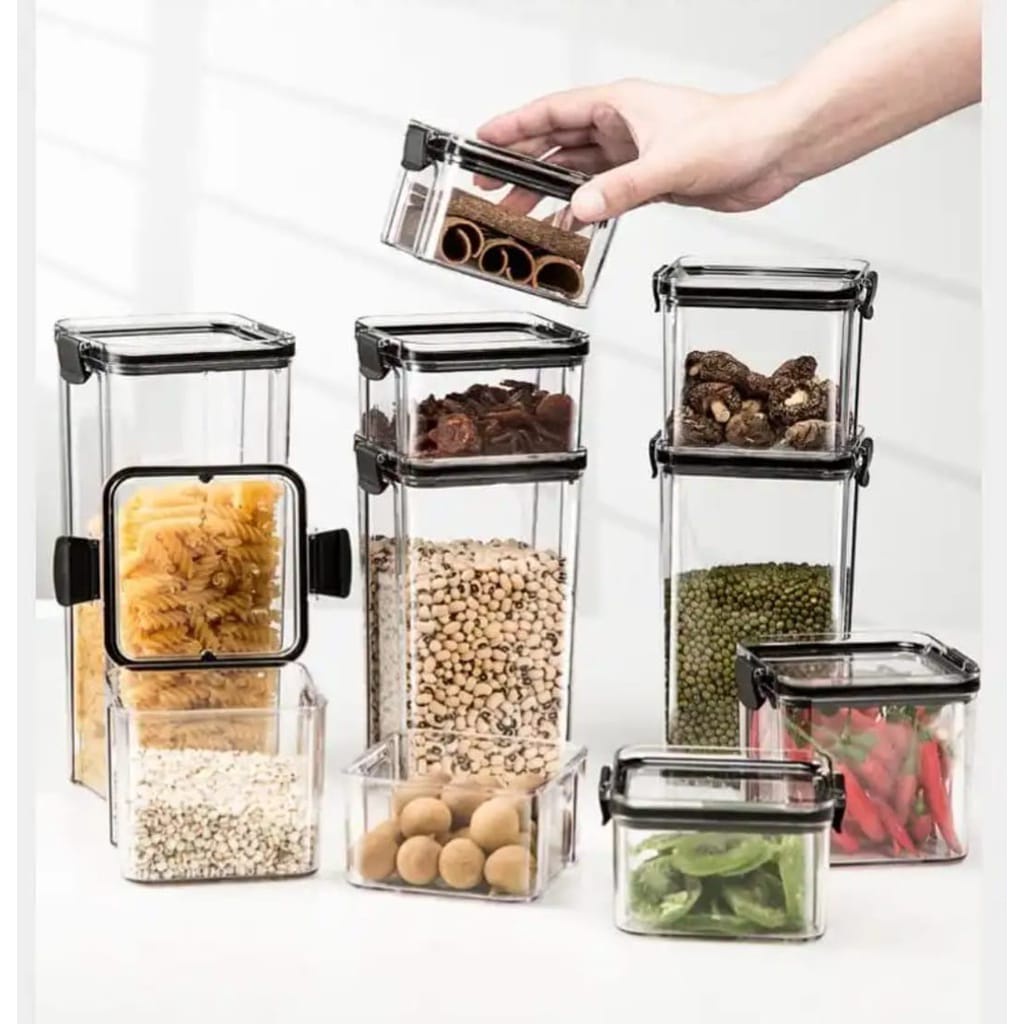 Toples Kotak Bening Plastik Penyimpanan Makanan Kedap Udara Snack Cereal Kue Kering Nastar Food Storage Jar Container