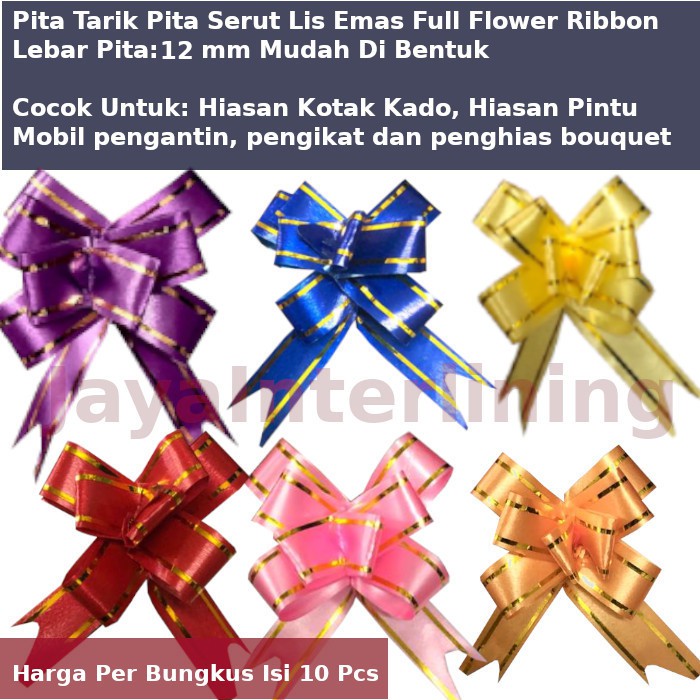 Pita Serut Pita Tarik Bunga List Emas Pull Flower Ribbon