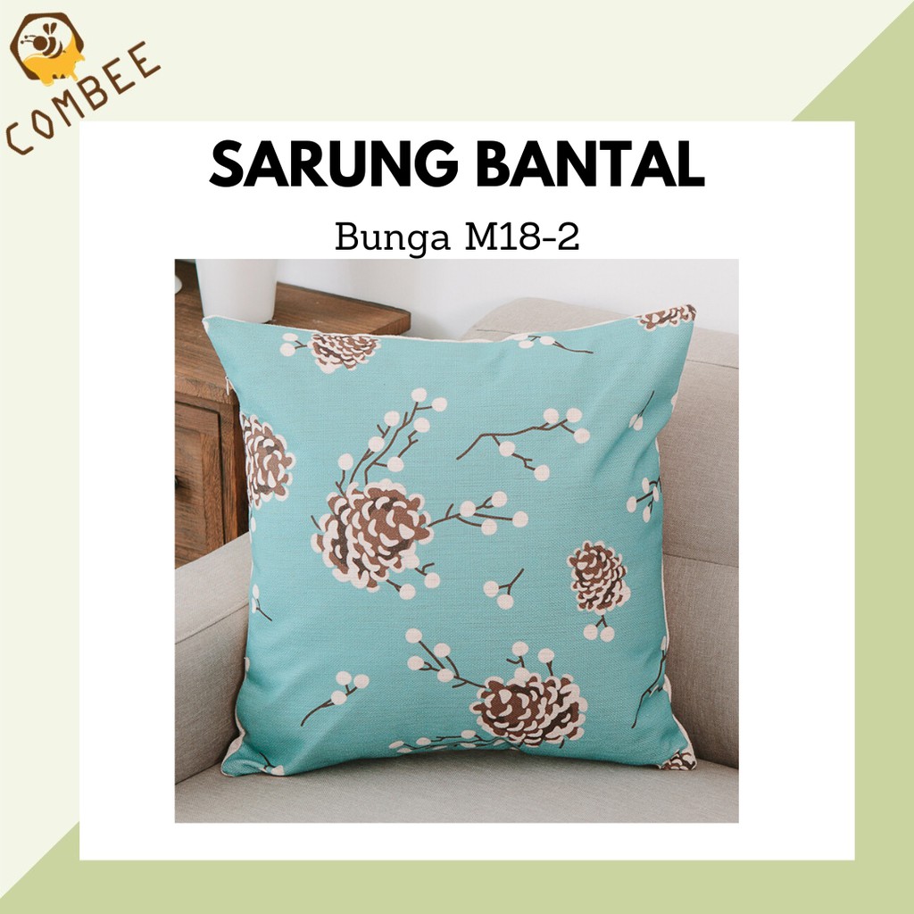 Pillow Case / Sarung Bantal / Sarung Tutup Bantal Sofa Kain Cotton Linen Bunga M18