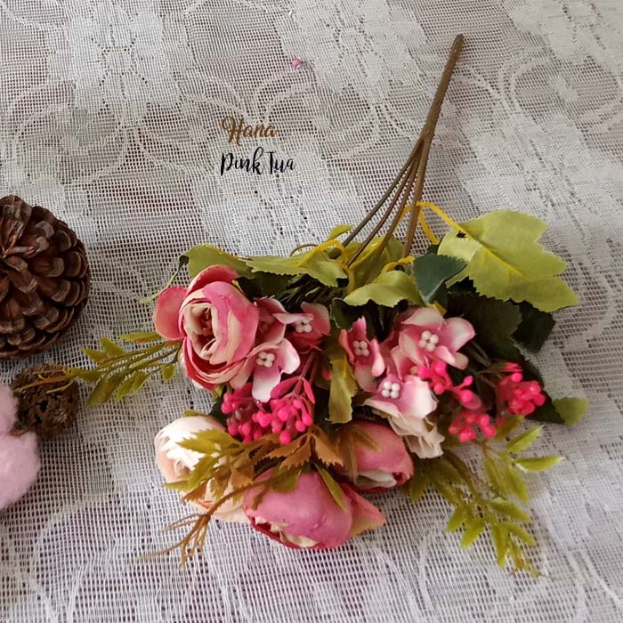 Bunga camelia peony mix hydrangea artificial/bunga plastik artificial vintage style/bunga plastik-4