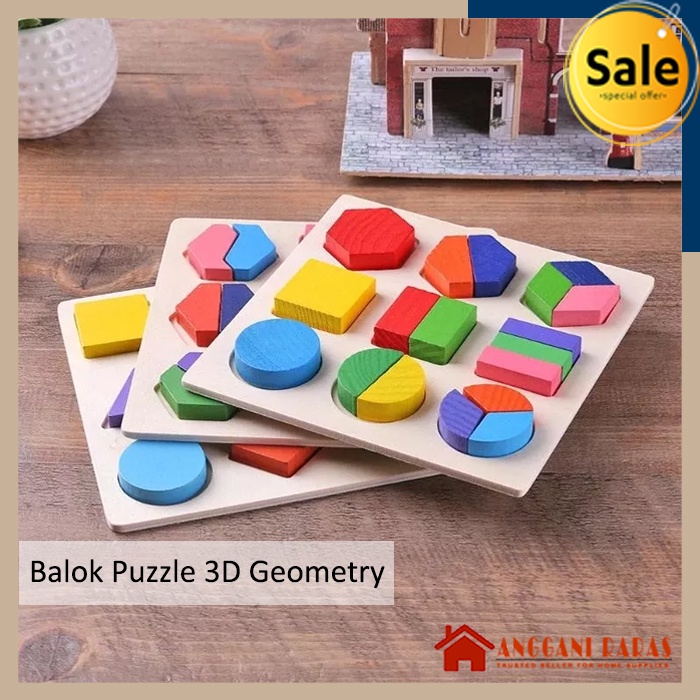 Mainan Balok Kayu Puzzel Kayu Mainan Edukasi Mainan Puzzle 3D Geometri