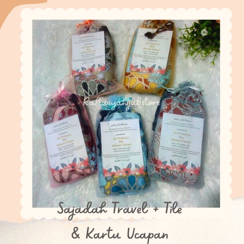 Sajadah Souvenir plus Kartu Ucapan & Pouch Tile
