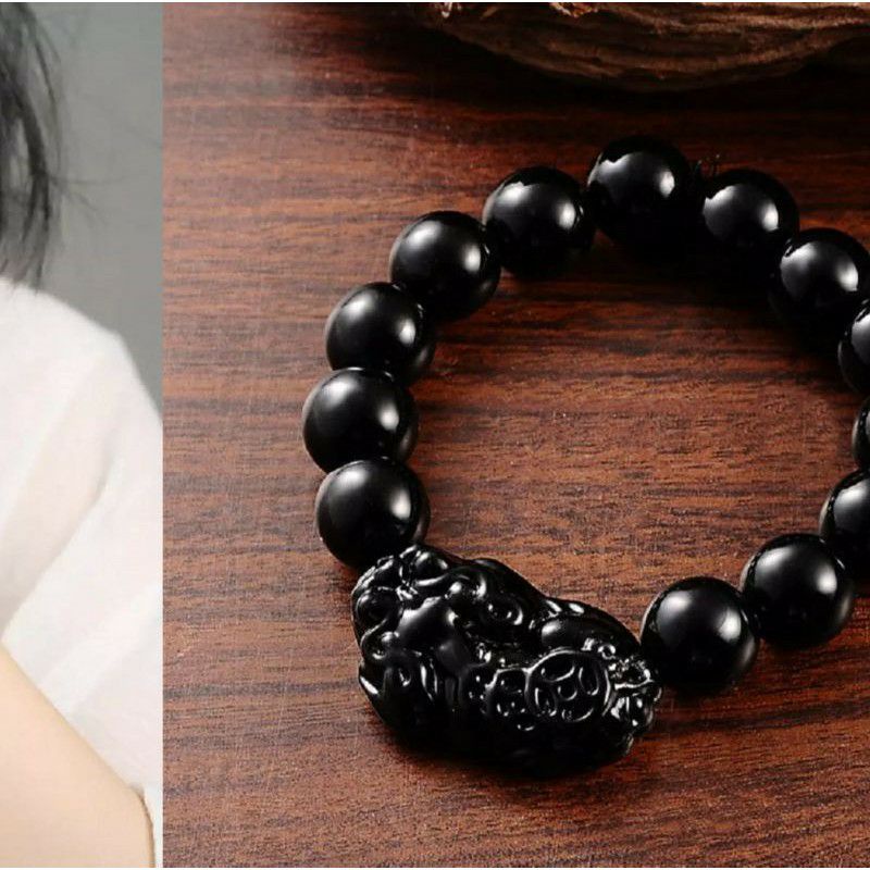 COD✅ Gelang Batu Giok Hitam Pixiu Gelang Keberuntungan 10mm