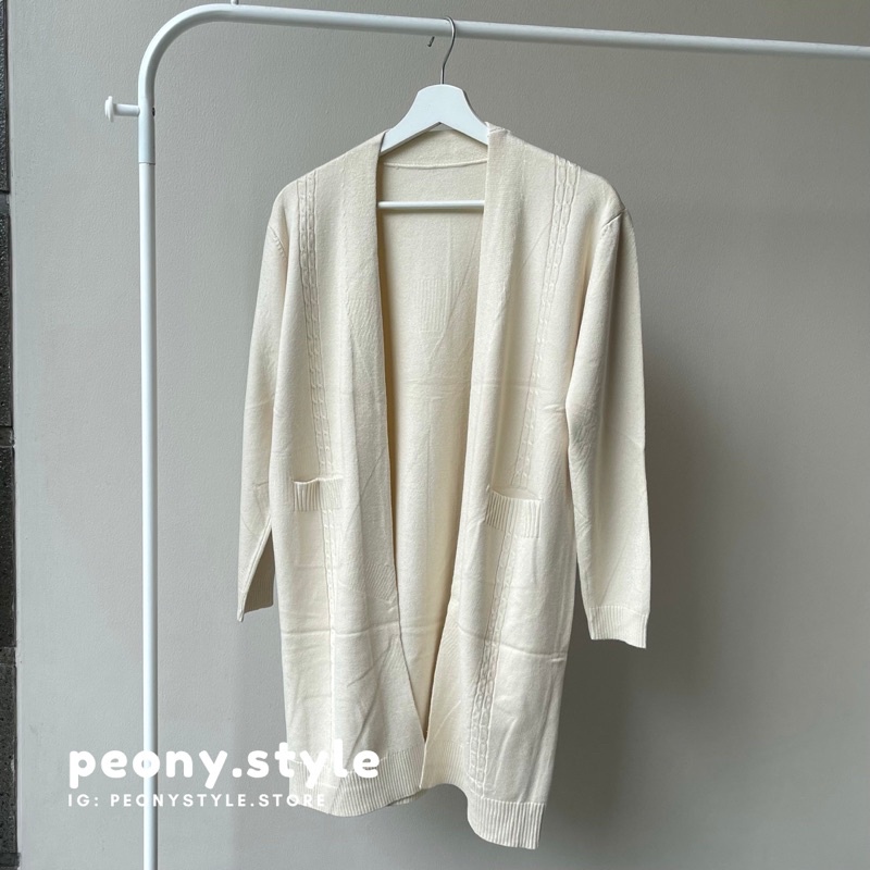 KADIGAN PANJANG RAJUT PREMIUM LENGAN PANJANG POLOS WANITA KOREAN STYLE-Cream Motif