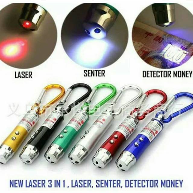 Senter Mini Laser 3in1 Plus Gantungan / Gantungan Kunci Led Senter