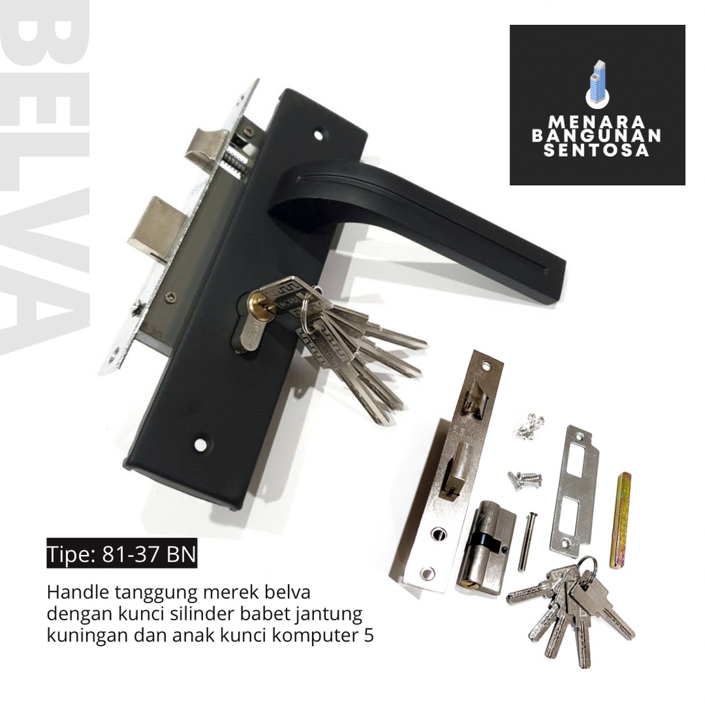 [Seri Hitam] Handle Pintu Set Tanggung Belva - Kunci Tarikan Pegangan Gagang Kotak Jagung Sedang