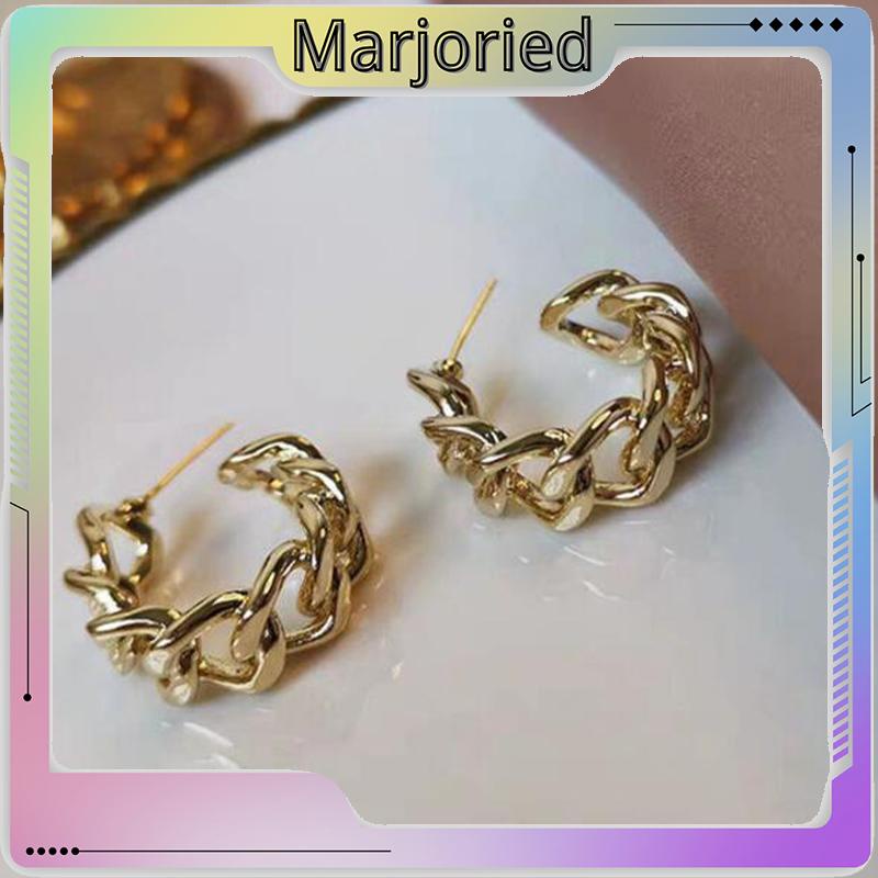 Anting Stud Model Rantai Rongga Bahan Logam Gaya Retro-MJD