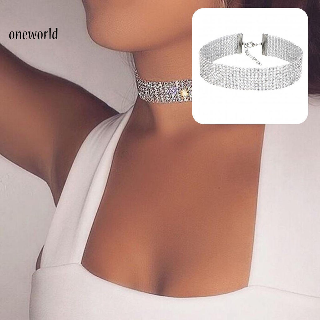 oneworld Lightweight Clavicle Chain Full Rhinestone Wide Collar Clavicle Chain Simple Jewelry Accessory