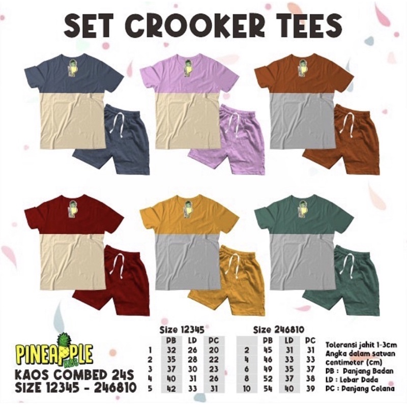 Crooker Tee Katun PINEAPPLE KIDS Stelan Pendek Anak Kaos Polos size 1-5