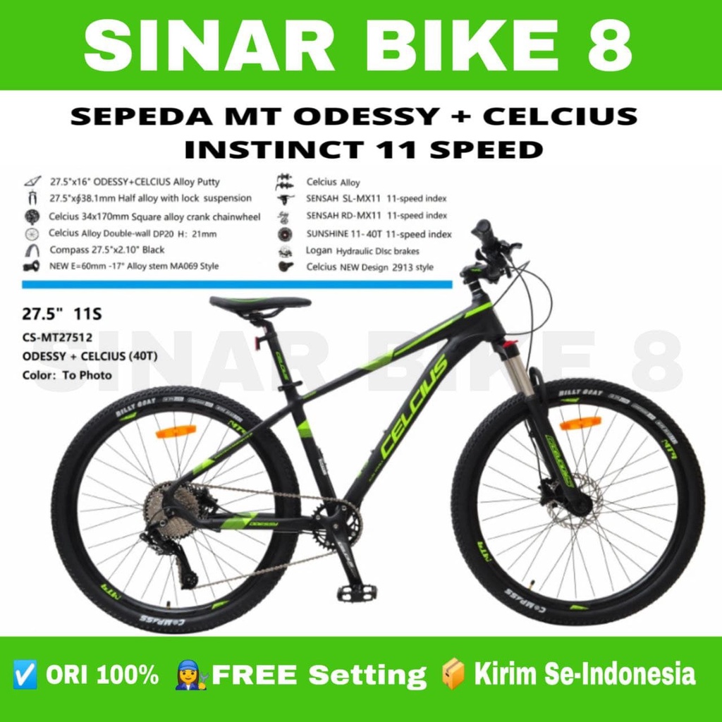 Sepeda Gunung Ukuran 27.5 MTB CELCIUS ODESSY INSTINCT Alloy 11 Speed Hidrolik