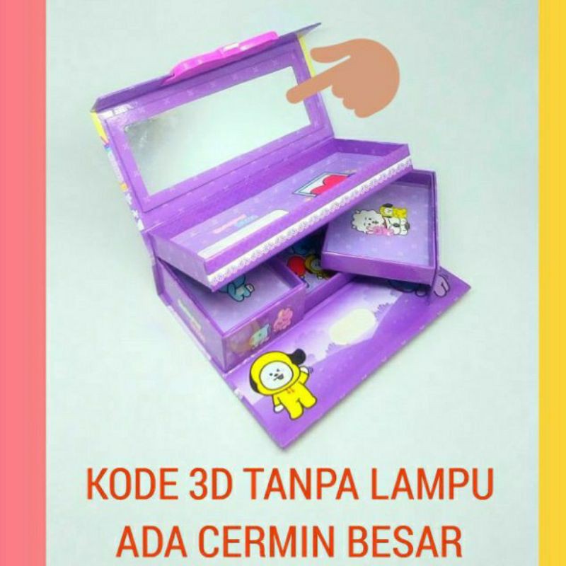 KOTAK PENSIL BT21 KODE KUNCI 3D 3 SUSUN LED-1