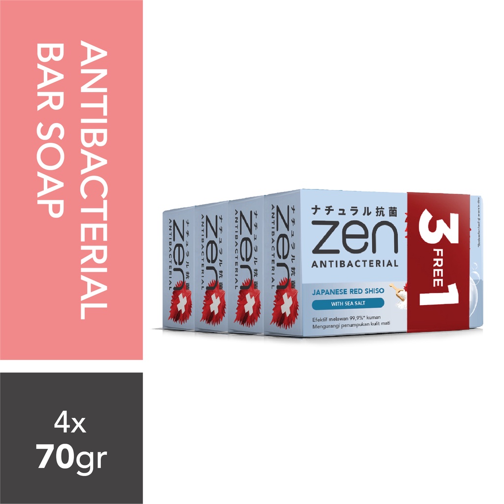 Zen Antibacterial Sabun Batang Shiso &amp; Seasalt 70g - 4 pcs