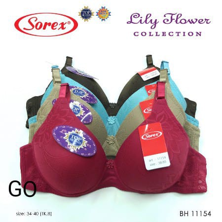 sogo Sorex Bra Tanpa Kawat Full Cup Kait 2 Busa Sedang Setara Cup B Lily Flower 11154