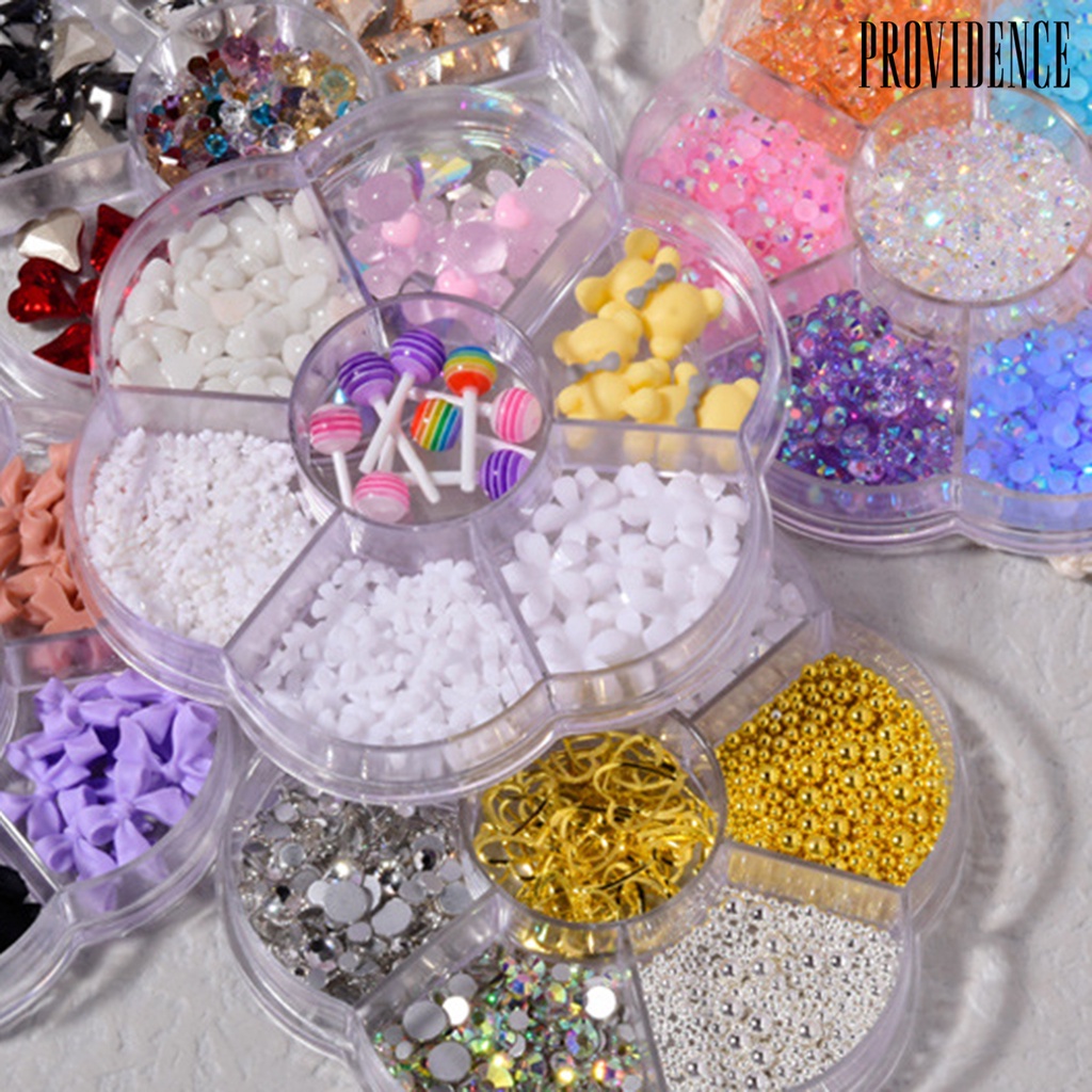 Providence 1 Kotak Hiasan Kuku Diy Bentuk Pita / Beruang / Mutiara Imitasi Untuk Nail Art