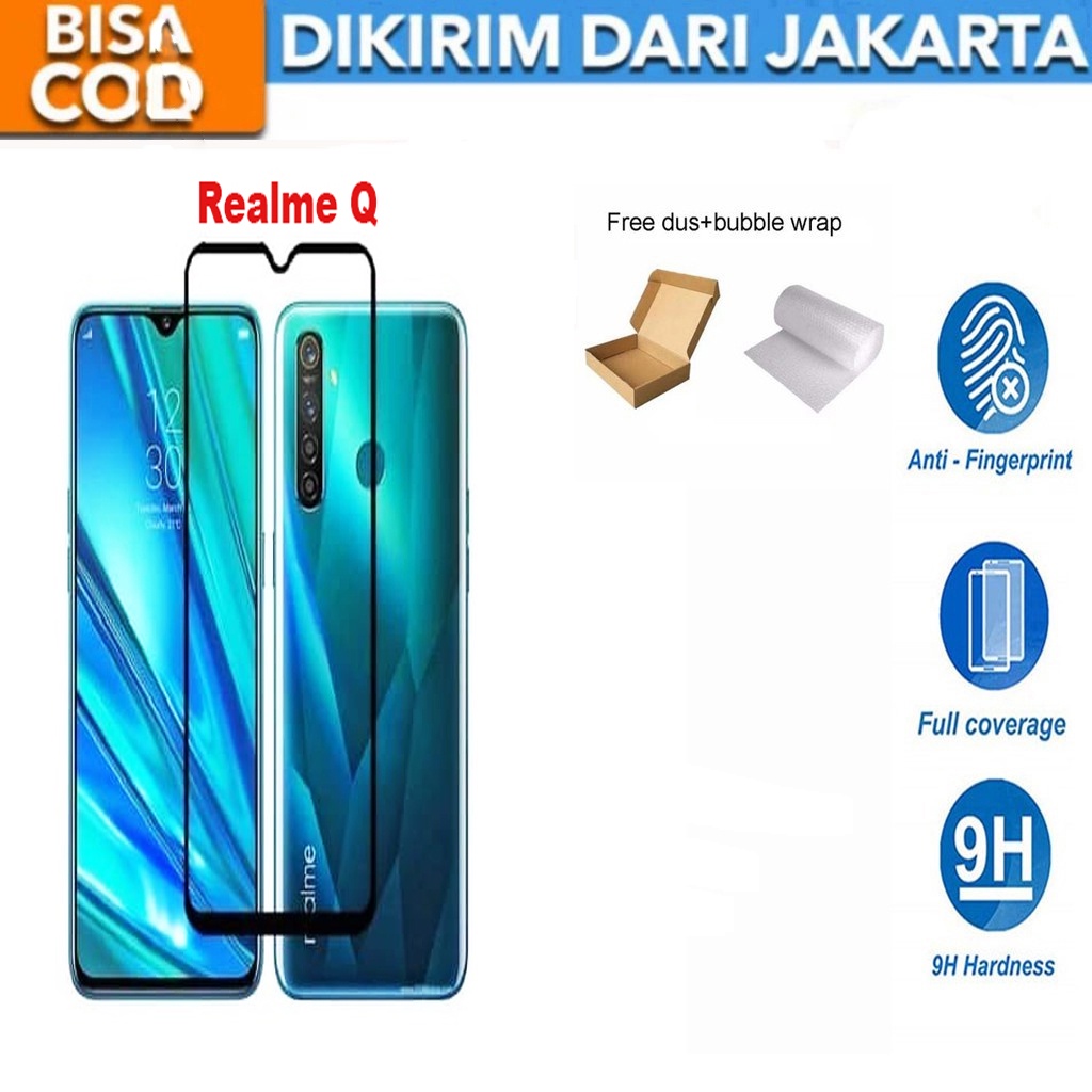 Tempered Glass Realme Q Full Cover/Full Screen Screen Protector Anti Gores