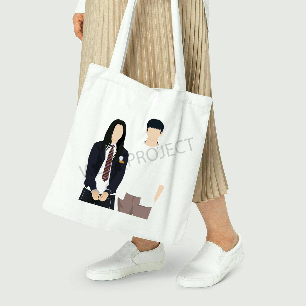 TOTE BAG KANVAS / TOTE BAG WANITA / TOTE BAG HAPPINESS KOREA