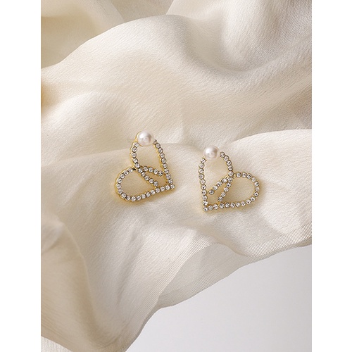 LRC Anting Tusuk Fashion Gold Color Full Diamond Cross Love P33302