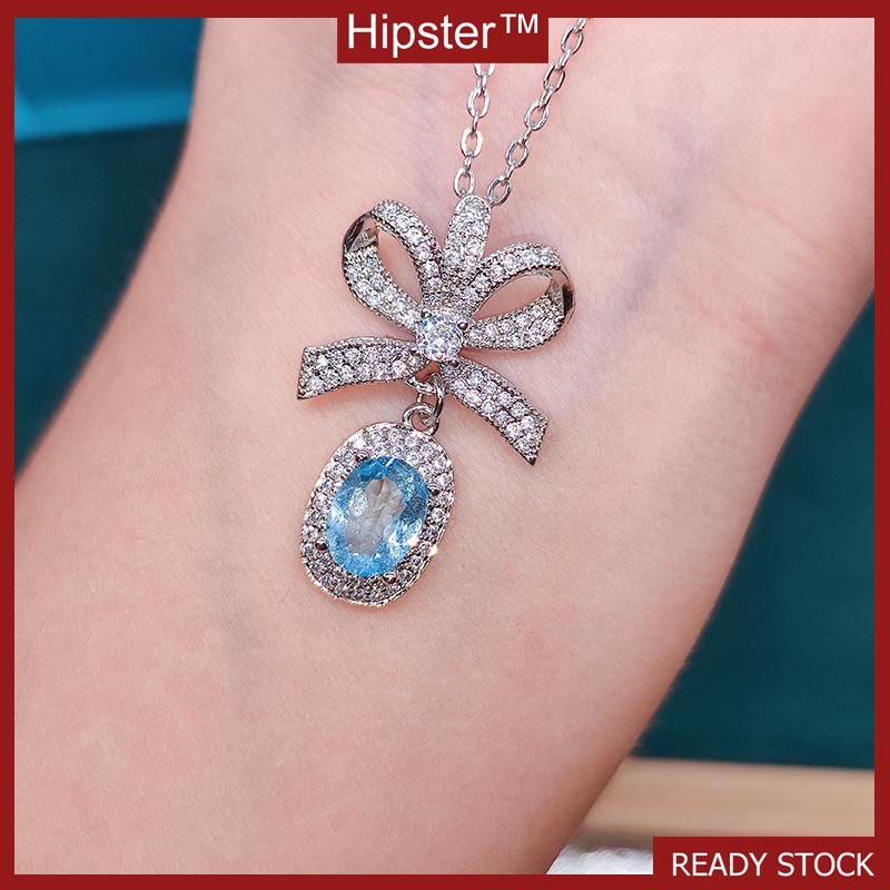 Fashion New Natural Blue Topaz Butterfly Pendant Women 'S Necklace