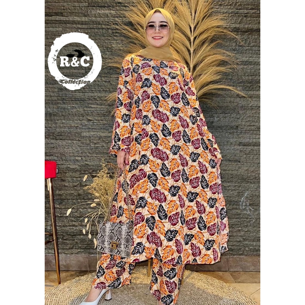 Tunik Kekinian Tunik Terbaru 2021 Long Tunik Setcel Motif Daun