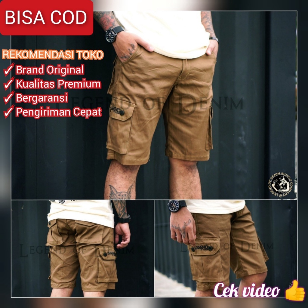 LEGEND of DENIM ORIGINAL Art01 Celana Cargo Pendek Pria warna Coklat Mocca Tua celana pendek cargo