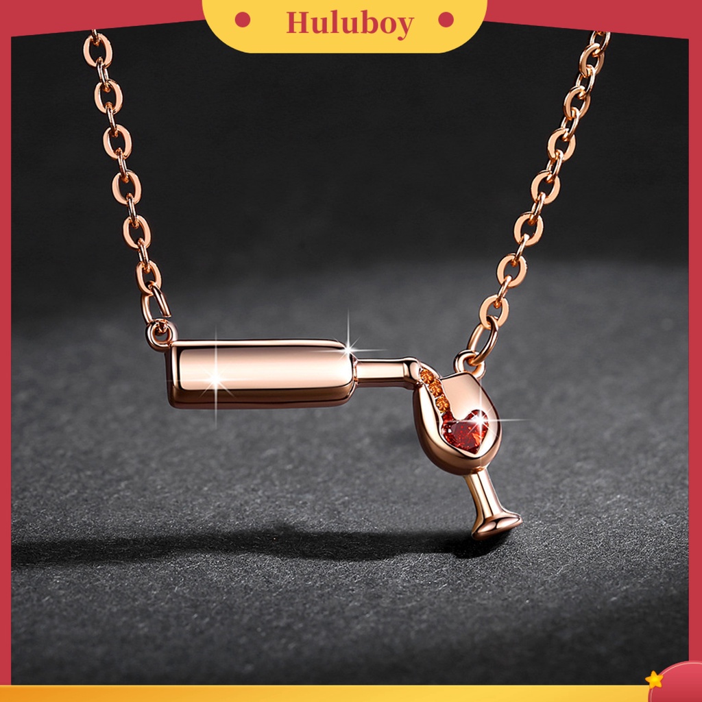 Hu Hu Hu Hu Hu Alat Bantu Pasang Kacamata♡ Kalung Rantai Liontin Gelas Wine Aksen Berlian Imitasi Untuk Perhiasan Wanita