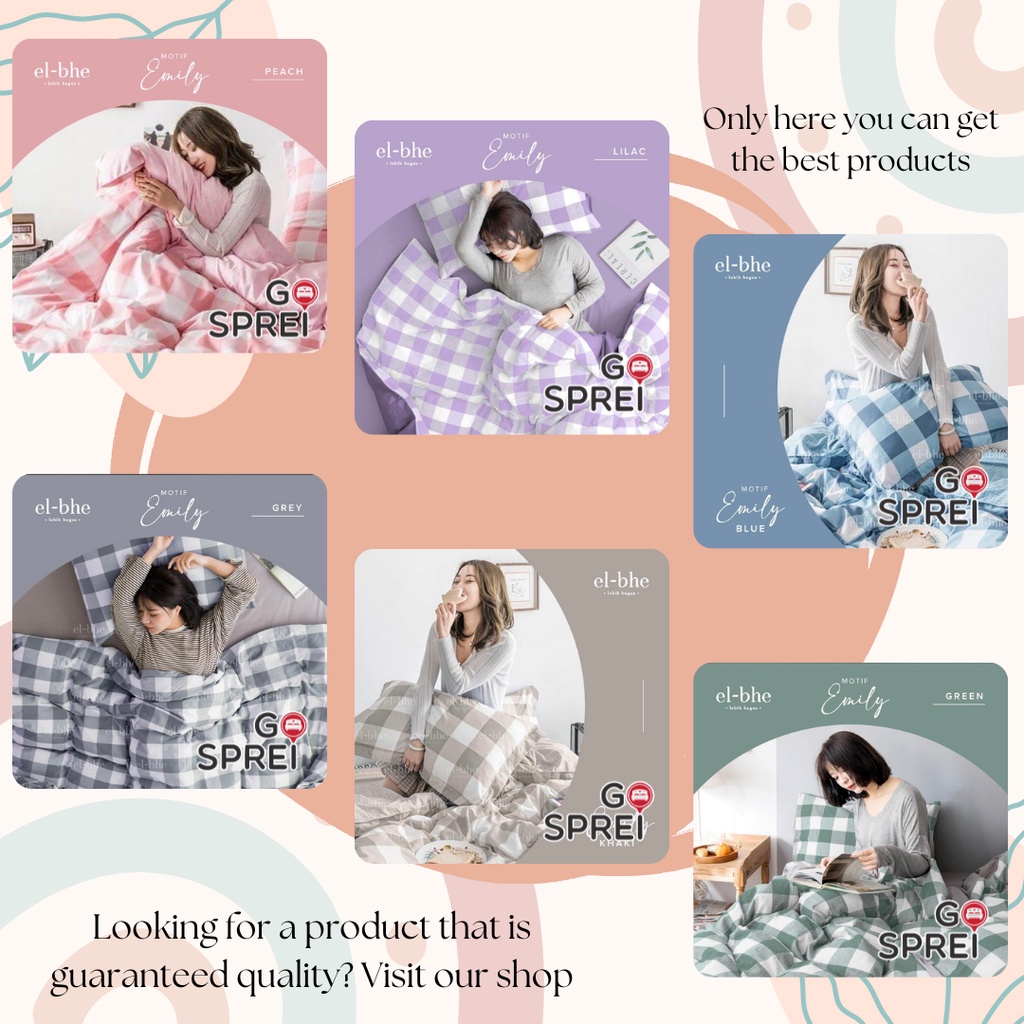 GOSPREI AESTHETIC KOREA BEDCOVER SET  Sprei emily Khaki kotak pastel gingham lokal BAHAN  MIKROTEX
