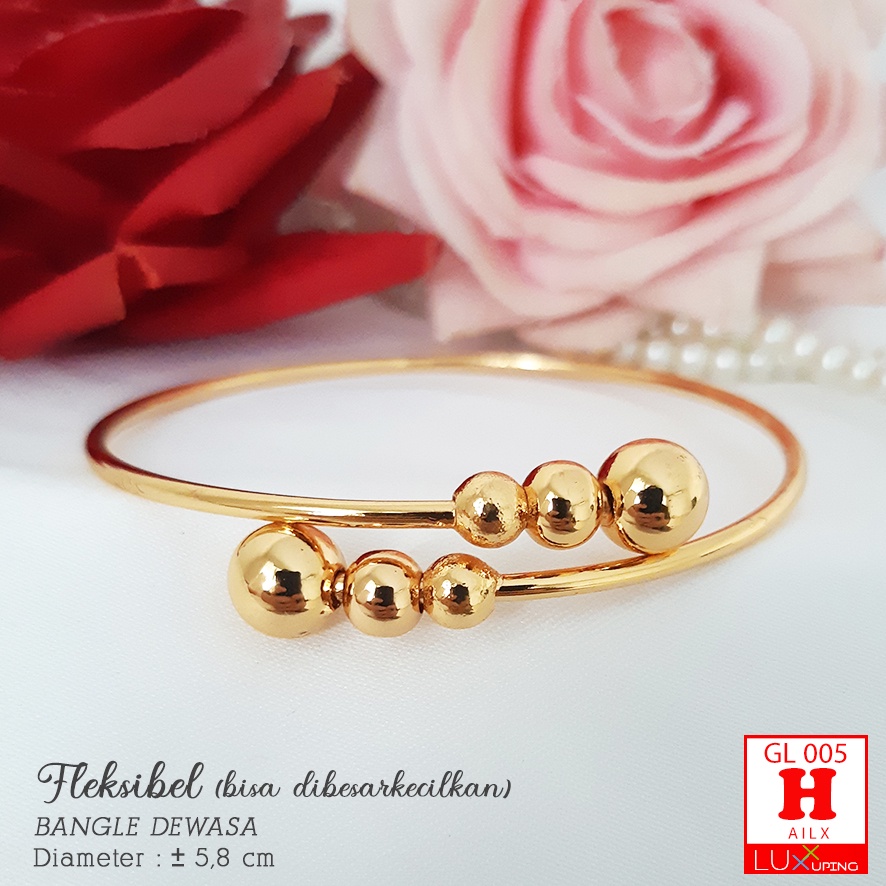 GL 005 GESER Gelang Bangle Dewasa Laris Perhiasan Set Xuping Lapis Emas Imitasi Gelang Bangkok Xuping Gelang Fleksiebl Bisa Dibesarkecilkan Gelang Big Size Gelang Jumbo Bisa dipakai Tangan Gemuk Besar Luxx Xuping-H. Bola Gradasi