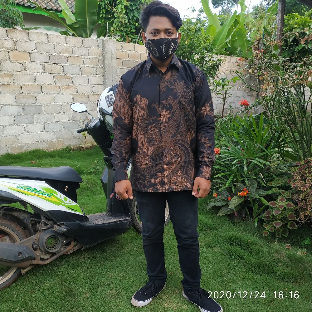 Batik Premium Pria Kemeja Batik Prabu Lengan Panjang Lengan Pendek Peksi Hitam Seling