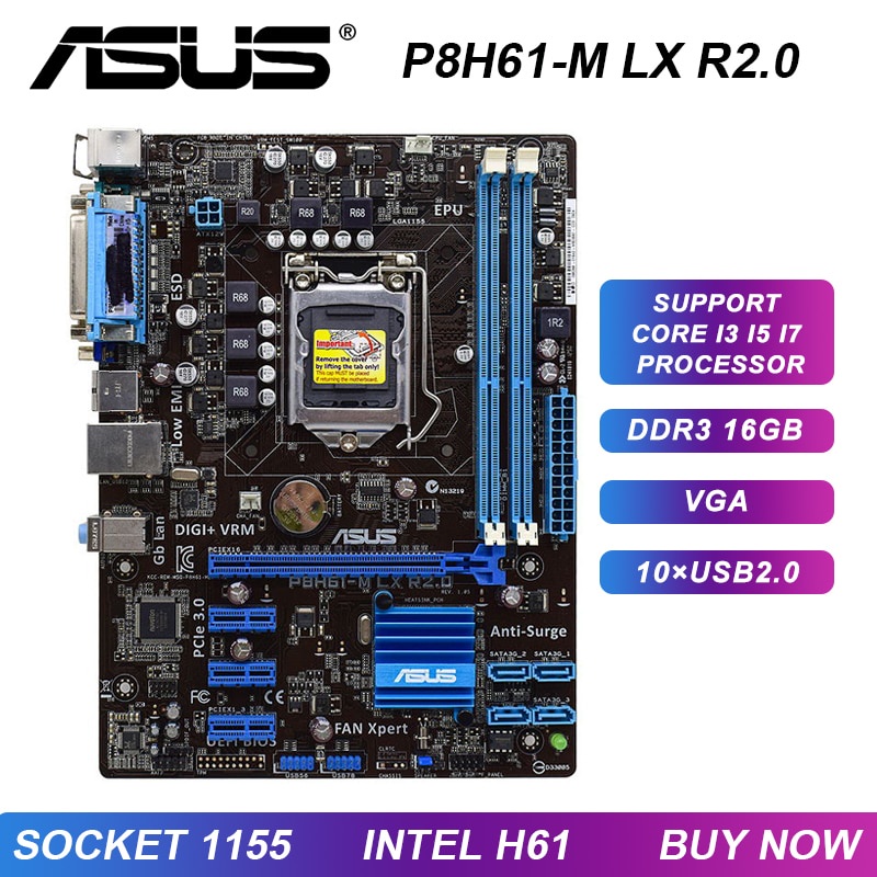 PREORDER 1155 Motherboard ASUS P8H61-M LX R2.0 Motherboard 1155 DDR3 Intel H61 SATA2  USB2.0 Support