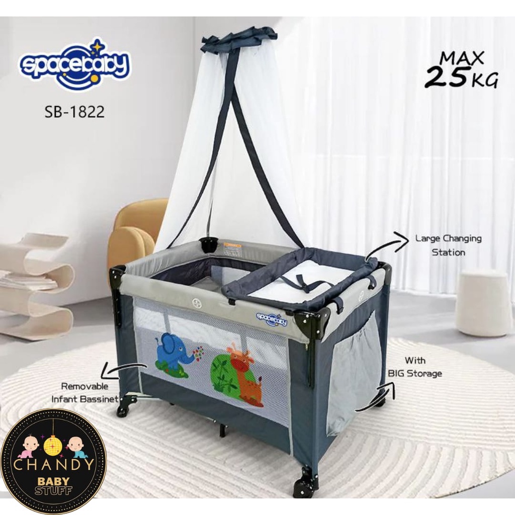 BABY BOX RANJANG BAYI SB 1822 SPACEBABY DENGAN KELAMBU DAN ROCKER UNTUK AYUN