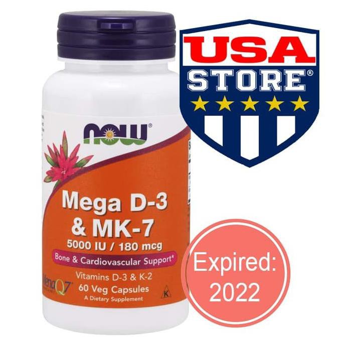 NOW MEGA D-3 MK-7 5000 IU 180 MCG FOODS FOOD D3 MK7 K2 K-2 Vitamin Vit