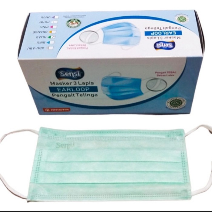 Masker Sensi Earloop 3 ply Hijau isi 40 pcs/box Original - Surgical