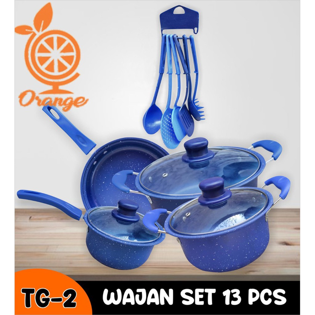 Panci Wajan Set Teflon Marble 13 Pcs Cookware Set Tutup Kaca wajan anti lengket wajan serbaguna