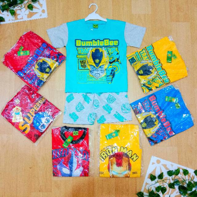 [Yung-02] Setelan Baju Anak Cowok  Aplikasi Lampu LED 1- 8 tahun