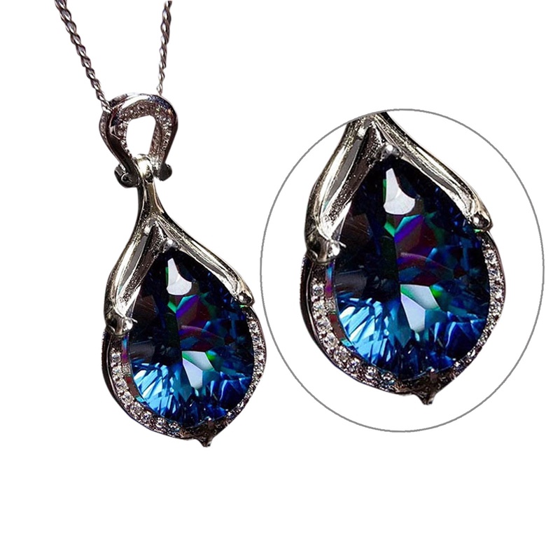 Kalung Liontin Pir Cubic Zirconia Warna Biru Untuk Wanita