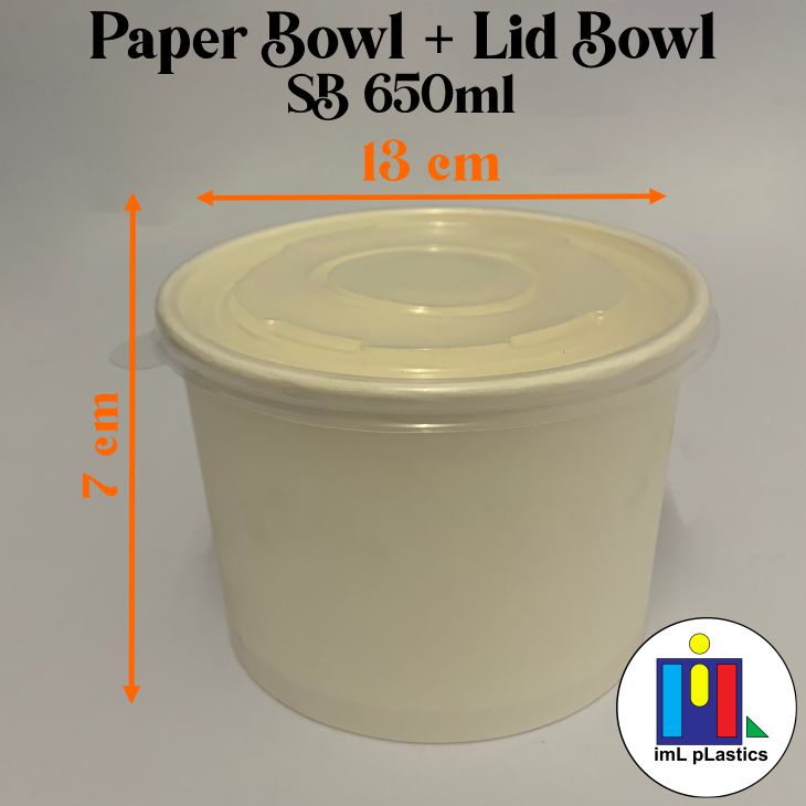 Paper Bowl SB 650ml + Lid bowl - 1 set isi 25pcs