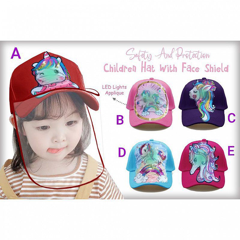 Topi LED Mika Face Shield Corona Anak Kecil Cewek Girls Kids Lucu Unicorn Little Pony Pegasus Murah
