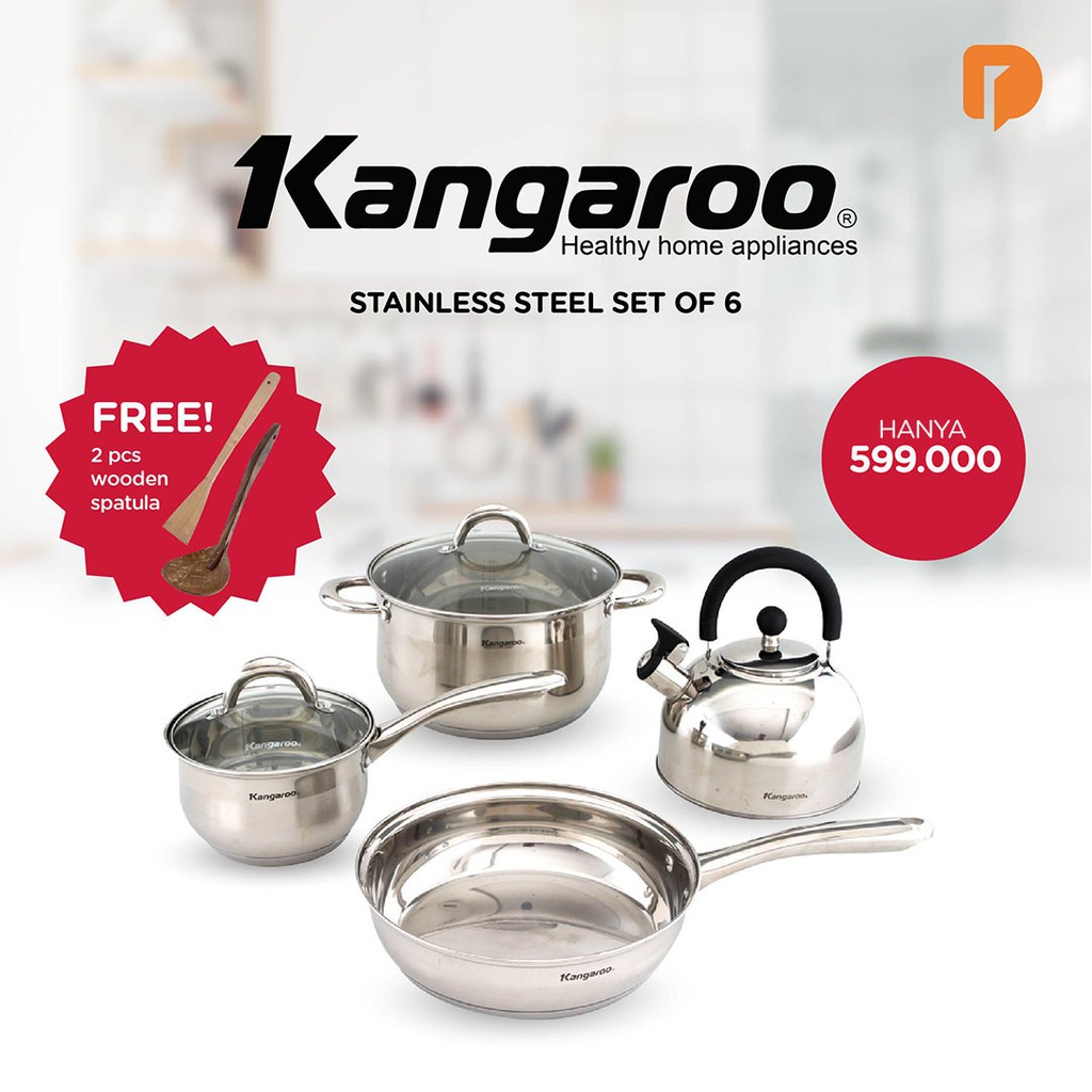 Panci Set Kangaroo Stainless Steel Set Of 6