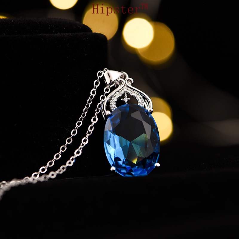 Popular Blue Crystal Pendant Full Diamond Micro-Inlaid Colored Gem Necklace