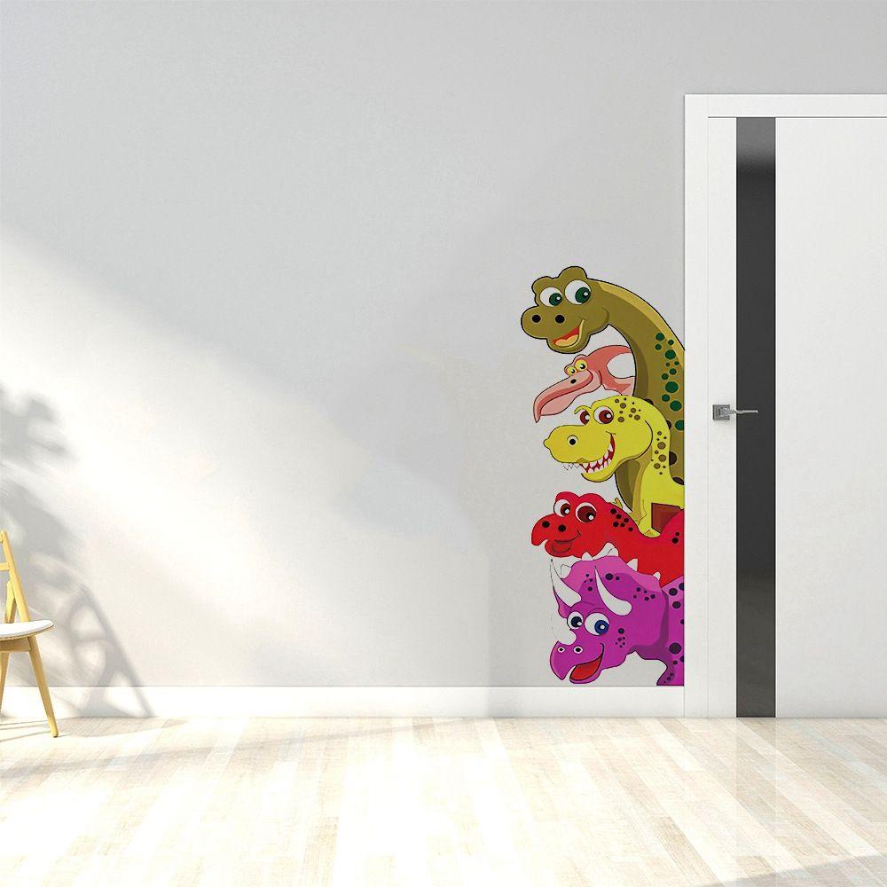 Agustinina Dinosaurus Stiker Dinding Untuk Kamar Anak Bayi Tahan Air Kartun Dinding Seni Hewan Latar Belakang Mural Tema Dinosaurus Nursery Sticker