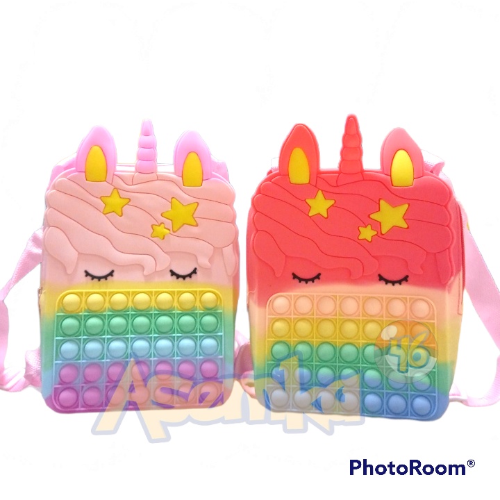 Tas Selempang Ransel Anak Mainan Pop it Unicorn Sling Bag Rainbow Tas Jelly