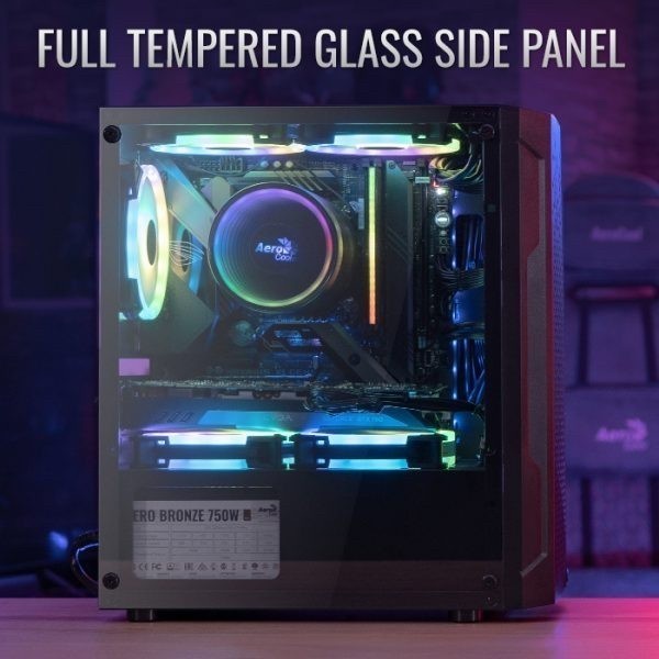 AEROCOOL TRINITY MINI V2 BLACK - mATX TEMPERED GLASS CASE