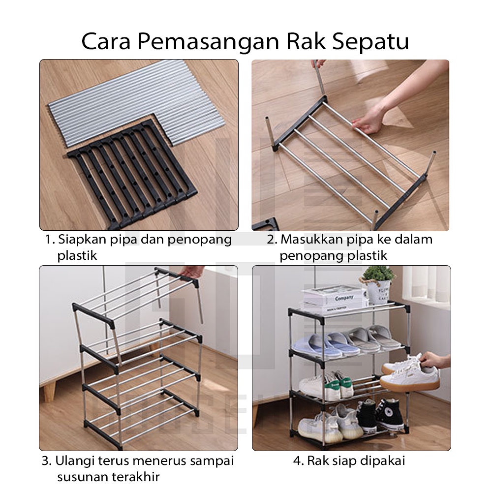 HUGO Rak Sepatu Minimalis 4 Susun Serbaguna Stainless Steel Tempat Sepatu Sandal