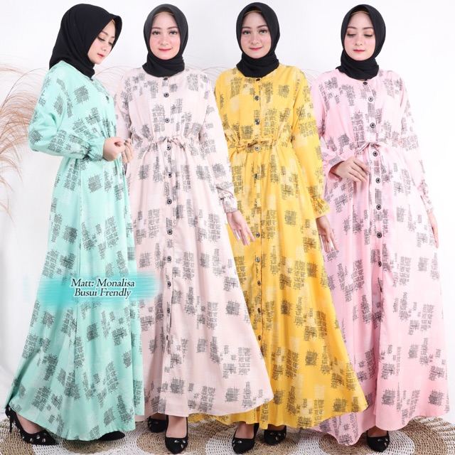 Gamis Wolfis Monalisa LD110 Busui kancing Deret / Serut Tali pinggang / 155-5076