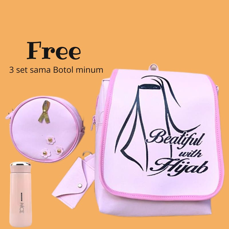 RAJA( COD ) BEAUTIFUL HIJAB 3IN1// Tas Ransel Set 3in1 Hijab Kekinian