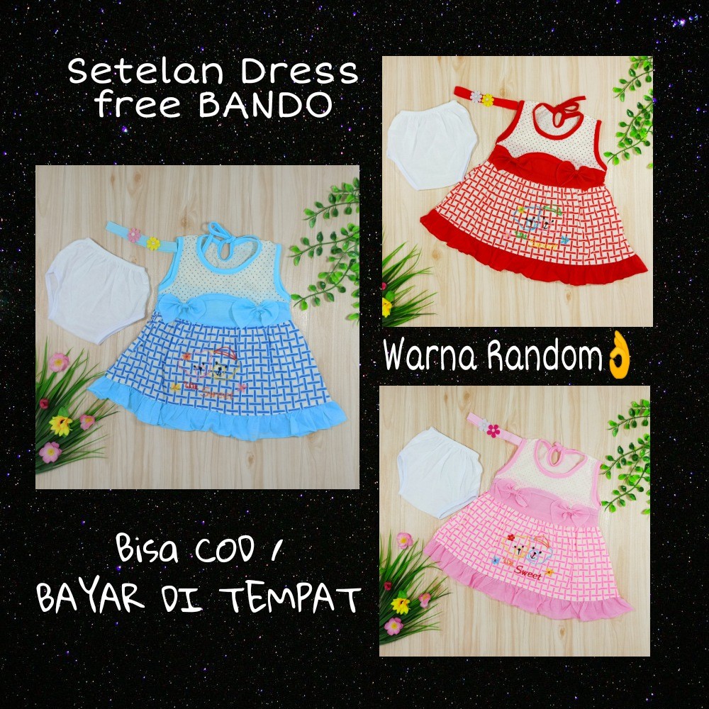 [Ss-7014] Dress Bayi Newborn 0-6bulan free Bando, Pakaian Bayi, Setelan Bayi, Baju Bayi Lucu