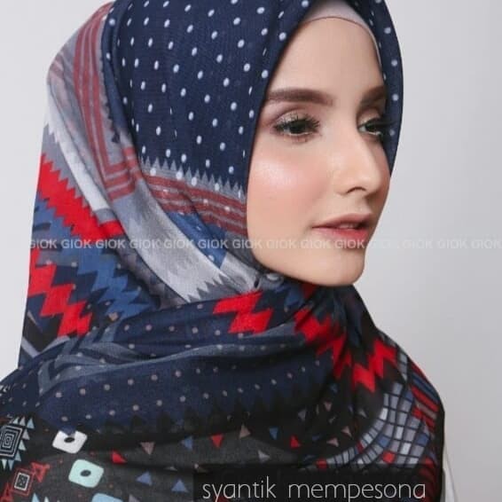 Jual jilbab denay kw motif giok navy Diskon