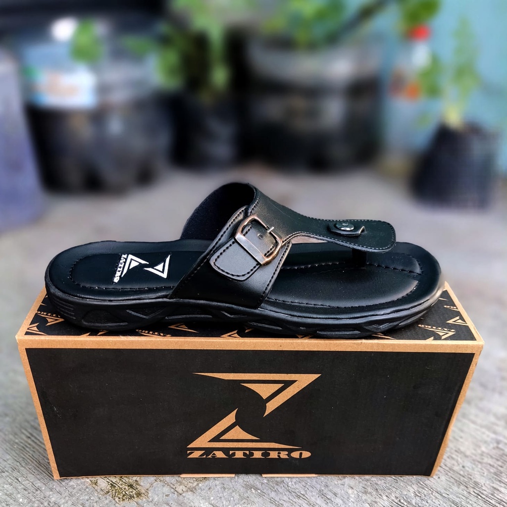 promo puncak sandal jepit hitam fullblack dewasa bahan kulit  by zatiro original premium high quality kualitas dijamin mantuliti harga murah banget